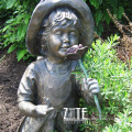Life size art metal craft bronze child with rose sculpture